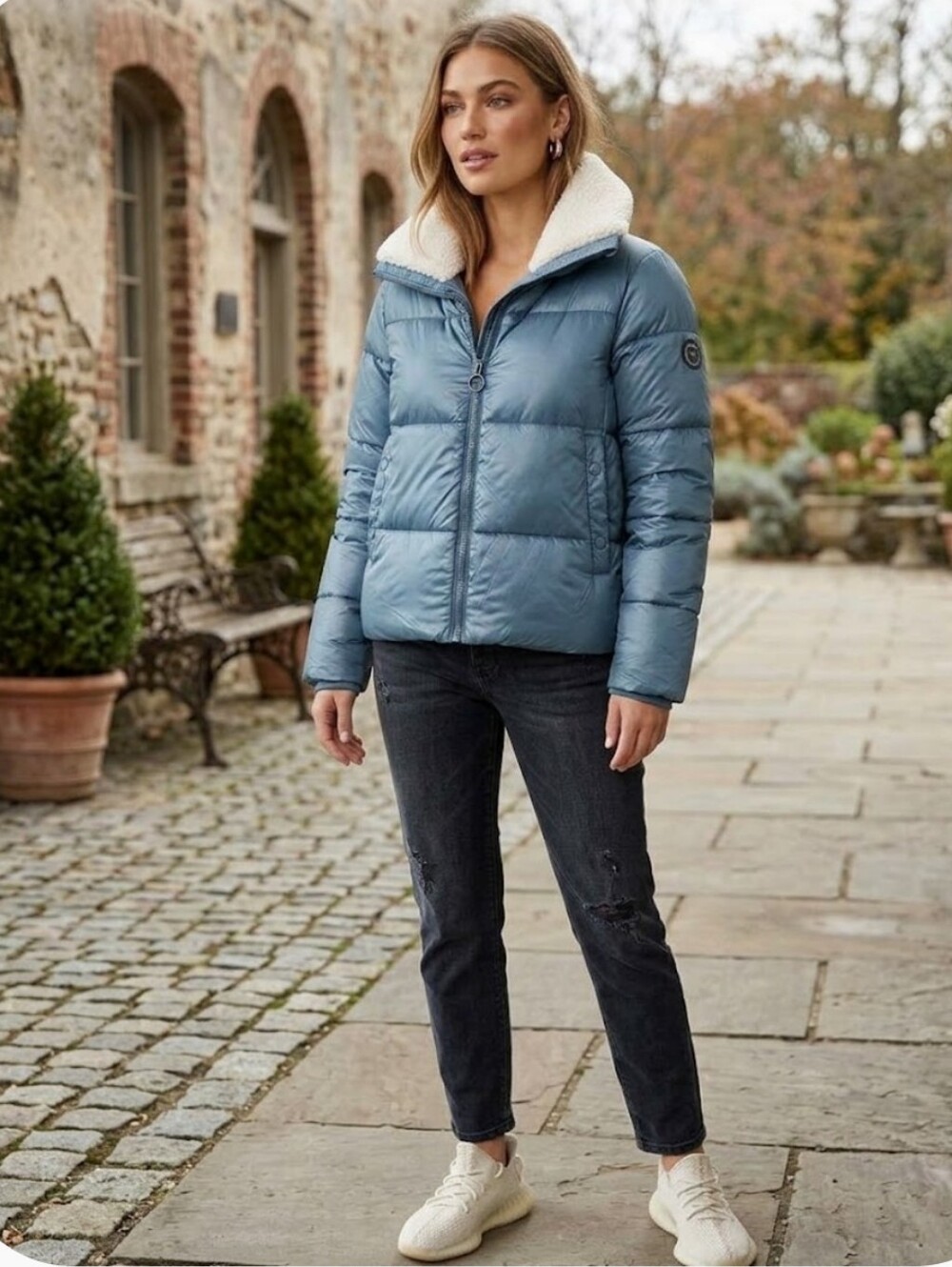 Noize Cruelty Free Felicity Fleece Collar Teal Puffer Coat
